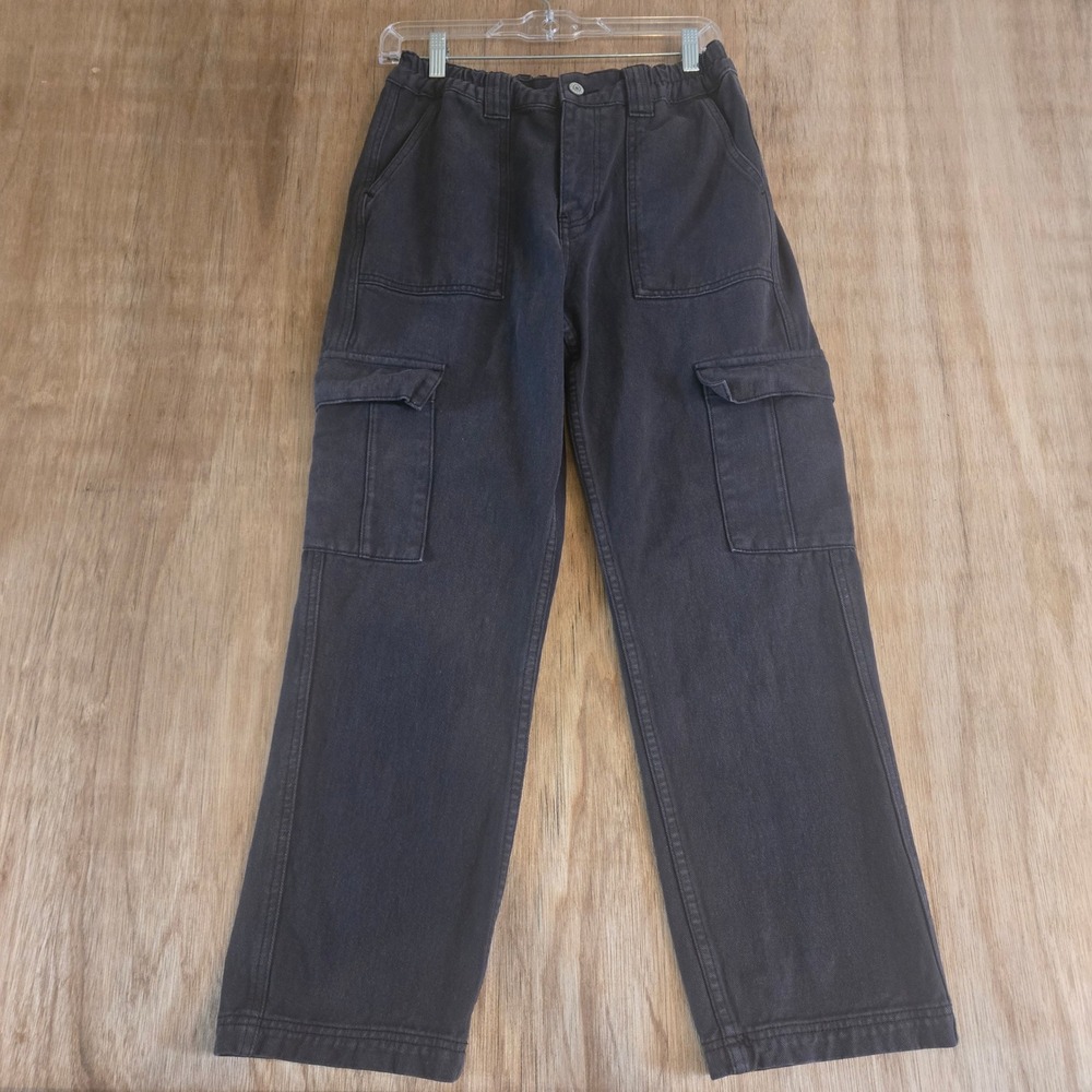 PacSun Washed Black Denim Cargo Pants Small Mens Elastic Waist Straight Leg